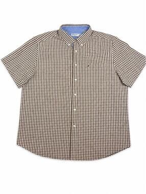 Men's Short-Sleeve Gingham Button-Down Shirt - Brown/White